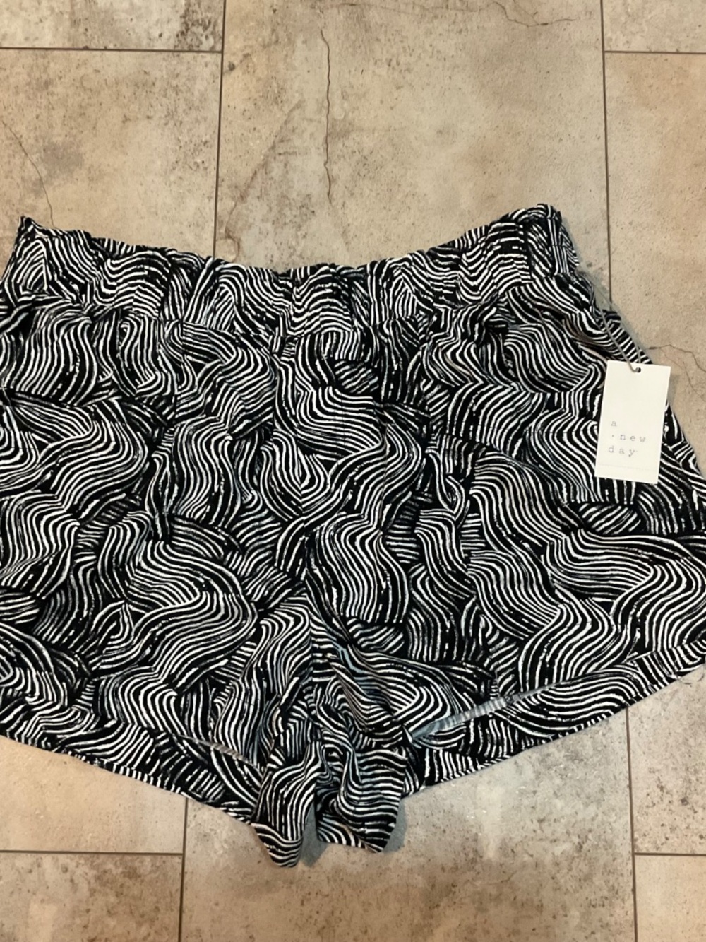 NWT A New Day Black Print Front Pockets Linen Blend Shorts Size XL Women’s